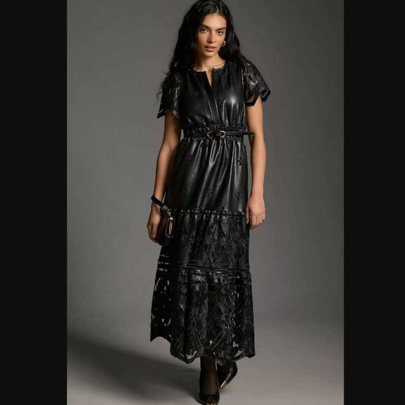 Plus 3X Anthropologie The Somerset maxi dress faux leather embroidered edition - Picture 2 of 12